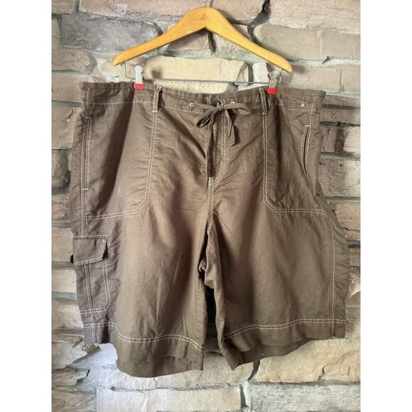 Eddie Bauer Women’s Linen Blend Cargo Shorts Brown 26W Drawstring Relaxed Fit - Picture 1 of 9